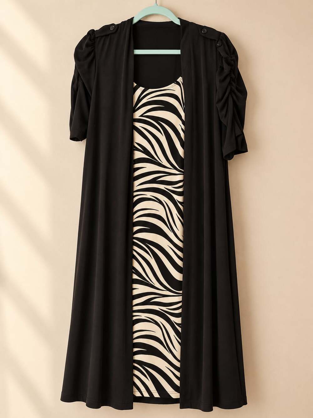 En Focus Jacket Dress Size 16W Black Zebra Print